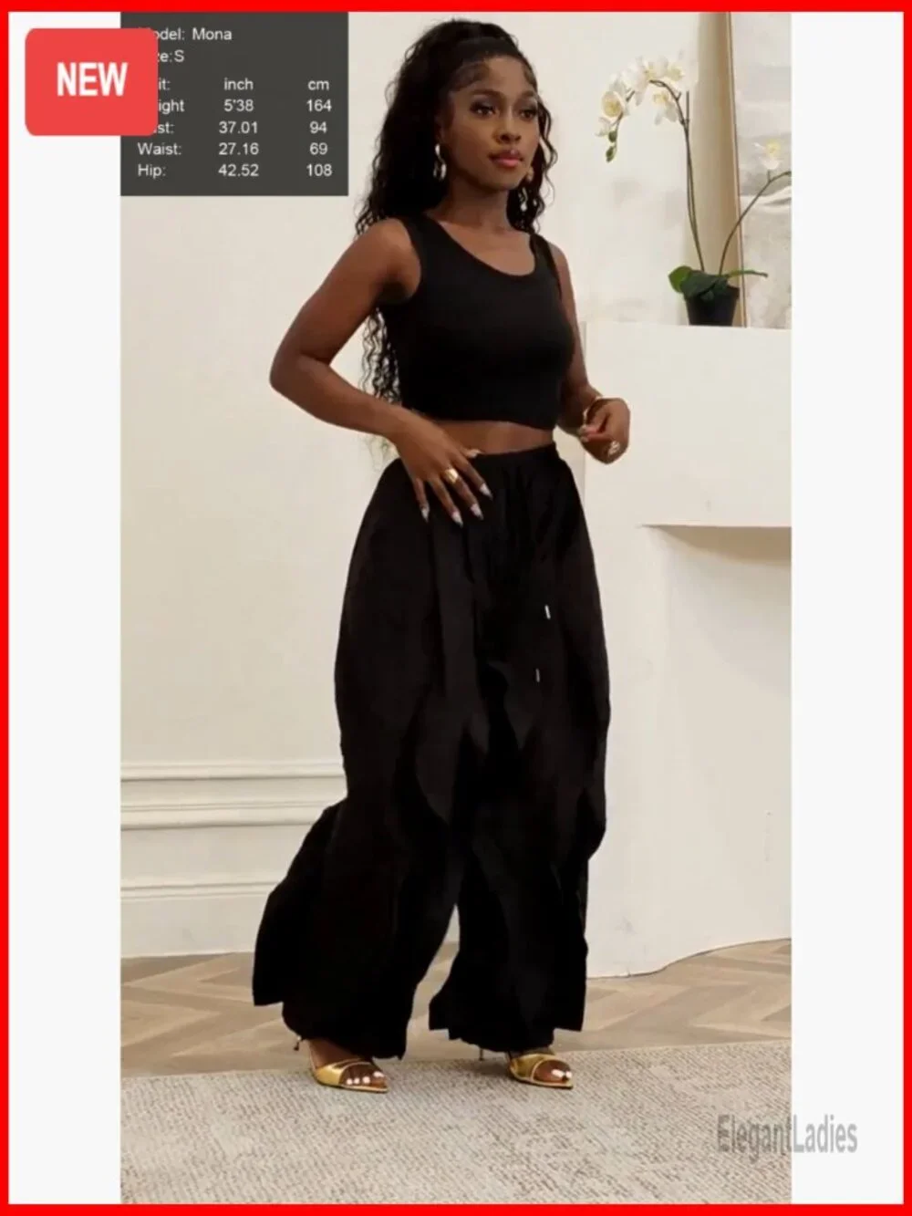 Baggy Ruffle Fringe Pants Drawstring Elastic Waist Wide Leg Jogger Sweatpants